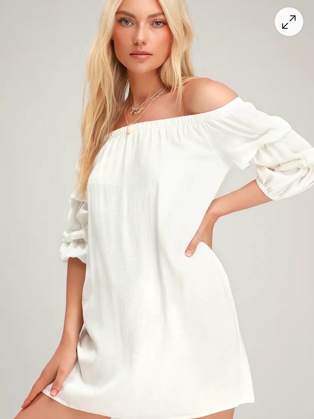 Lulus By the Pier White Off-the-Shoulder Puff Sleeve Mini Dress Size Small